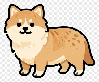 A cartoon corgi dog with a smiling face and brown fur.