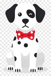 A dalmatian dog wearing a red bowtie with white polka dots.
