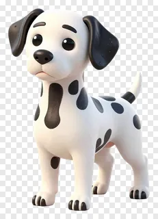 A 3D dalmatian dog standing alert.