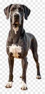 A great dane standing tall with a white chest and paws.