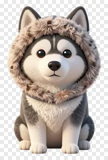 A husky dog wearing a fur-lined hood.