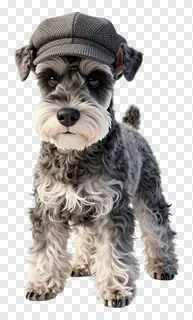 Schnauzer dog wearing a tweed cap.