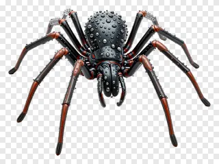 A black spider with dewdrop texture on its body.