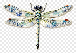 A decorative ceramic dragonfly with painted wings.