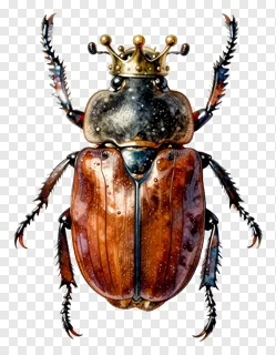 An amber beetle adorned with a golden crown.