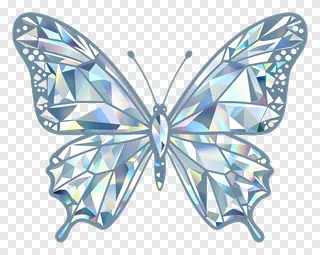 A butterfly with crystal wings made of geometric facets.