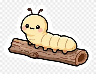 A cute cartoon caterpillar crawling on a log.