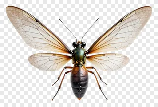 A firefly with transparent wings spread out.