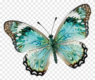A glass marbled butterfly with teal and white wings.