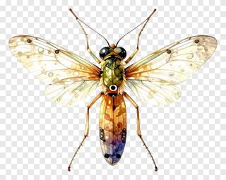 An insect with iridescent wings and a patterned body.