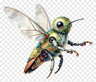 Mechanical hummingbird flying with detailed gears and transparent wings.