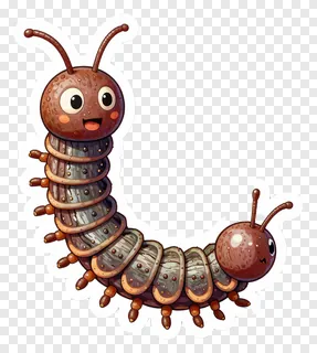 A smiling cartoon centipede with a wooden texture.