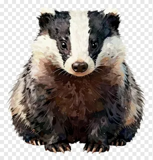 A badger with alert ears and a white stripe on its face.