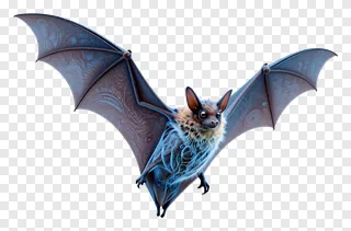 A cartoon bat flying with glowing blue skeletal patterns on its body and wings.