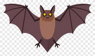 A cartoon bat with glowing yellow eyes and spread wings.