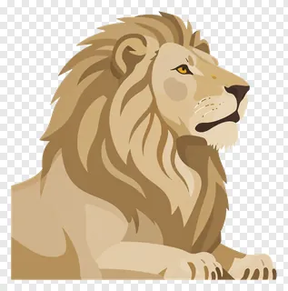 A beige seated lion statue with a full mane.