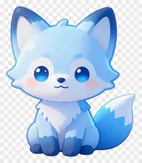 A blue fox sitting with big eyes and a fluffy tail.