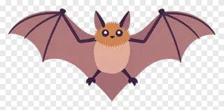 A cartoon bat with brown fur and spread wings.