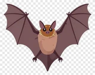 A cartoon bat with yellow eyelashes and spread wings.
