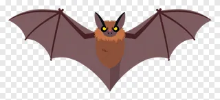 Cartoon bat with yellow eyes and spread wings.