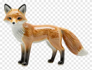 Ceramic fox statue with textured tail.