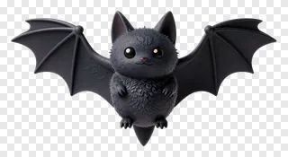A cute black bat with spread wings.