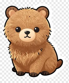 A cute cartoon bear with brown fur sitting upright.