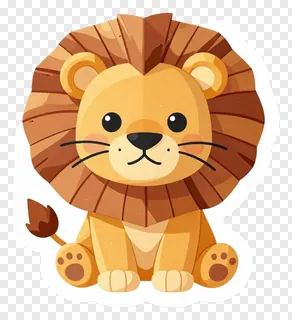 A cute cartoon lion sitting with a fluffy mane.