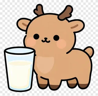 A cartoon deer holding a glass of milk.