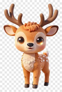 A cute 3D deer with glowing eyes and antlers.