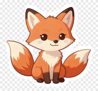 A cute cartoon fox with a bushy tail sitting upright.