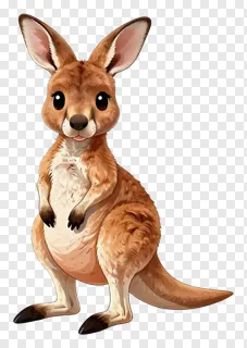 A cartoon kangaroo with a pouch standing upright.