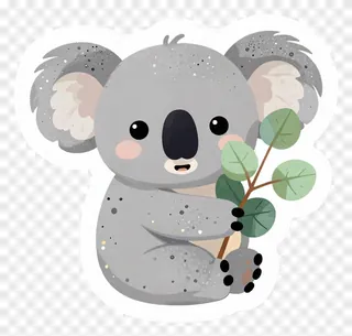 A cute koala holding a eucalyptus branch.