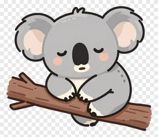A cartoon koala sleeping on a tree branch.