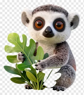 A cute lemur holding green leaves.