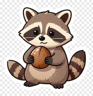 A cartoon raccoon holding a nut.