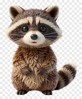 A cute raccoon standing upright with a friendly face.