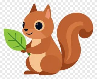 A cartoon squirrel holding a green leaf.