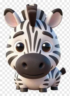 A cute cartoon zebra with striped pattern and big eyes.