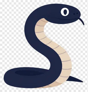 A dark blue snake with a white eye coiled in an S-shape.