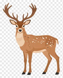 Cartoon deer with antlers standing upright.