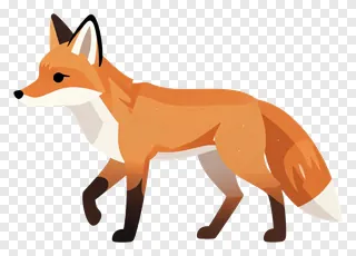A cartoon fox trotting on a frosty path.