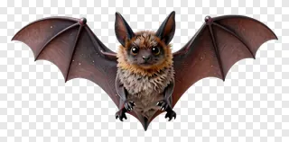 A bat with fur and spread wings.