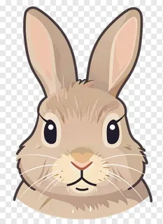 A brown bunny with droopy eyes and upright ears.