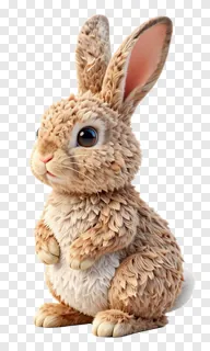 A sitting Easter bunny with leaf-like textured fur.