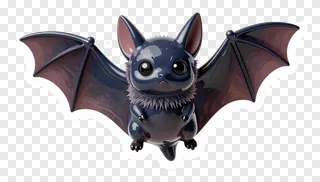 A glossy bat with starry fur and spread wings.