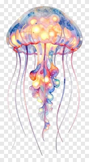 A glowing jellyfish with a crown-like top and flowing tentacles.