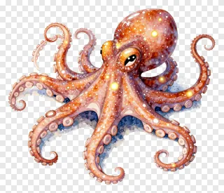 A cartoon octopus with glowing spots relaxing on water.