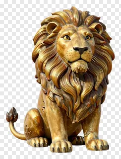 A golden lion statue sitting down.