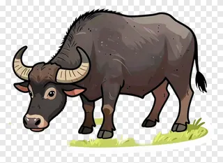 Cartoon buffalo grazing on grass.